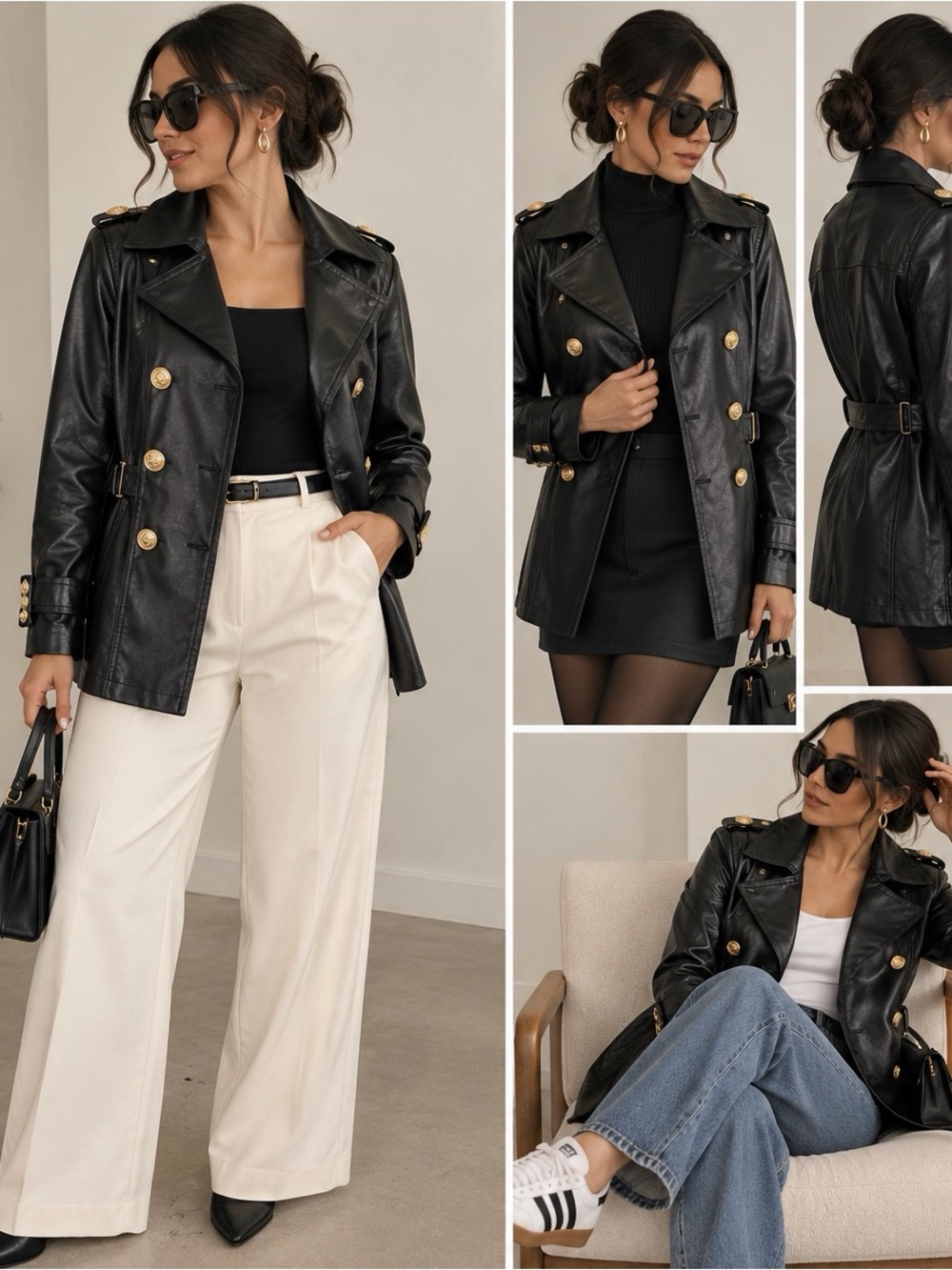 SCACTO Faux Leather Coat – Black – Size S – NWT
